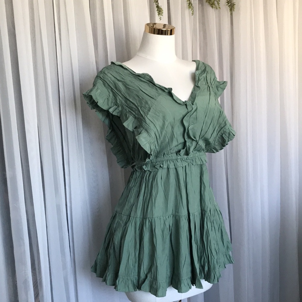 Sage Green Ruffle Mini Dress - Picture 4 of 8